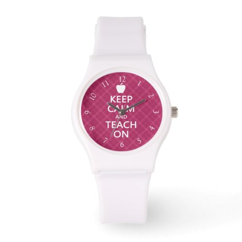 Keep Calm and Teach On Pink Plaid Watch