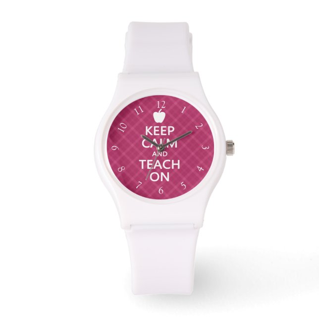 Keep Calm and Teach On, Pink Plaid Watch (Front)