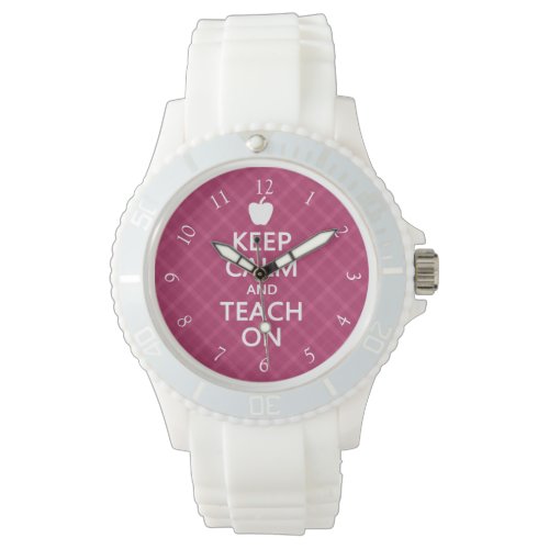 Keep Calm and Teach On, Pink Plaid Watch