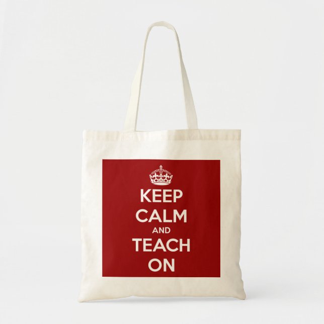 Keep Calm and Teach On Red Budget Tote Bag (Front)