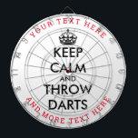 Keep calm and throw darts funny custom dart board<br><div class="desc">Keep calm and throw darts funny custom dart board. Personalized dartboard game with your funny text. Fun Birthday gift idea for kids and adults. Trendy wall decor ideas for home,  pub,  car,  cafe,  restaurant,  man cave,  office and other places to relax. Modern typography template with crown. Custom colors.</div>