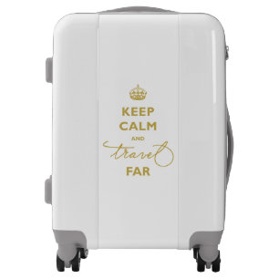 Keep Calm And Travel Far Gold Handwriting Script Luggage