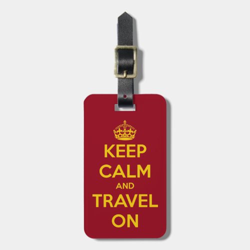 Keep Calm and Travel On Red and Yellow Luggage Tag