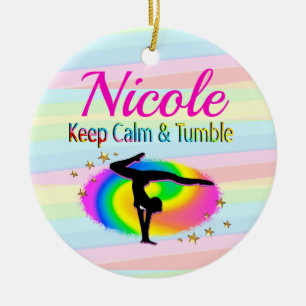 KEEP CALM AND TUMBLE GYMNASTICS DESIGN CERAMIC ORNAMENT