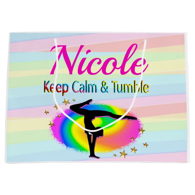 KEEP CALM AND TUMBLE GYMNASTICS DESIGN LARGE GIFT BAG (Front)