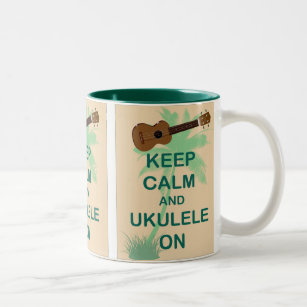 Keep Calm and Ukulele On Fun Original Print Two-Tone Coffee Mug