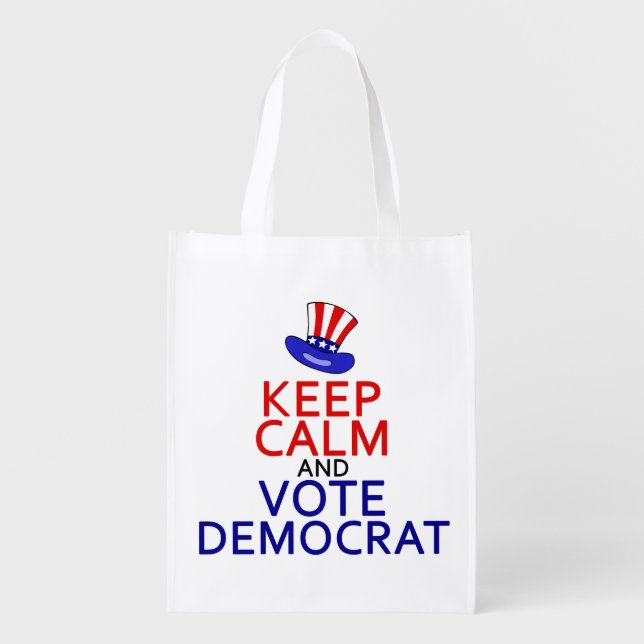 Keep Calm and Vote Democrat Reusable Grocery Bag (Front)