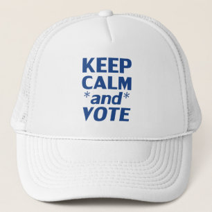 keep calm and vote modern typography blue white trucker hat