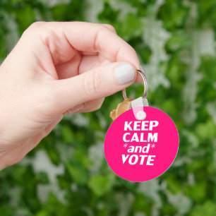 keep calm and vote modern typography hot pink keychain