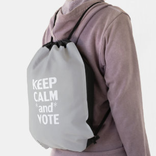 keep calm and vote modern typography light gray drawstring bag