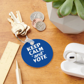 Keep calm and vote modern typography white blue keychain