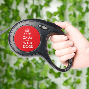 Keep calm and walk dogs funny custom retractable pet leash