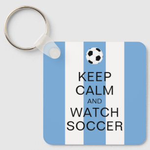 Keep Calm and Watch Soccer Argentina Blue Stripes Keychain