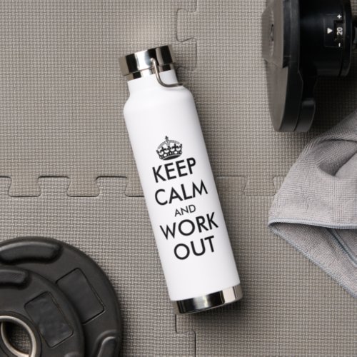 Keep calm and work out funny fitness meme water bottle