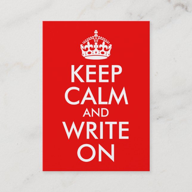Keep Calm and Write On Business Card (Front)