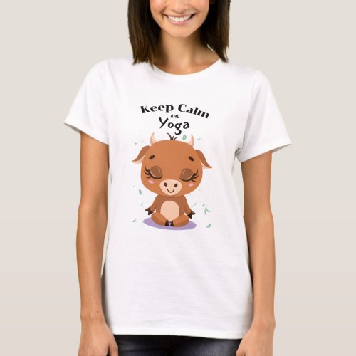 Keep calm and yoga brown cow T_Shirt