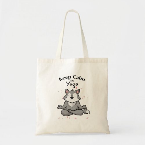 Keep Calm and Yoga Grey Fox Tote Bag
