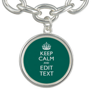 Keep Calm And Your Text on Accent Turquoise Charm Bracelet