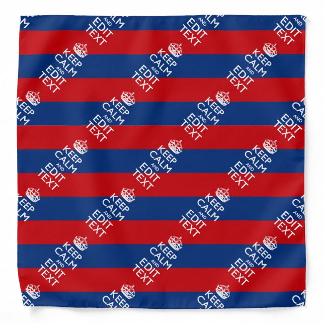 KEEP CALM AND Your Text on Blue Stripes Bandana (Front)