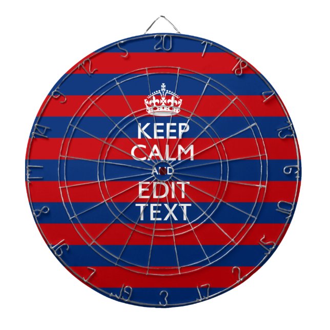 KEEP CALM AND Your Text on Blue Stripes Dartboard With Darts (Front)