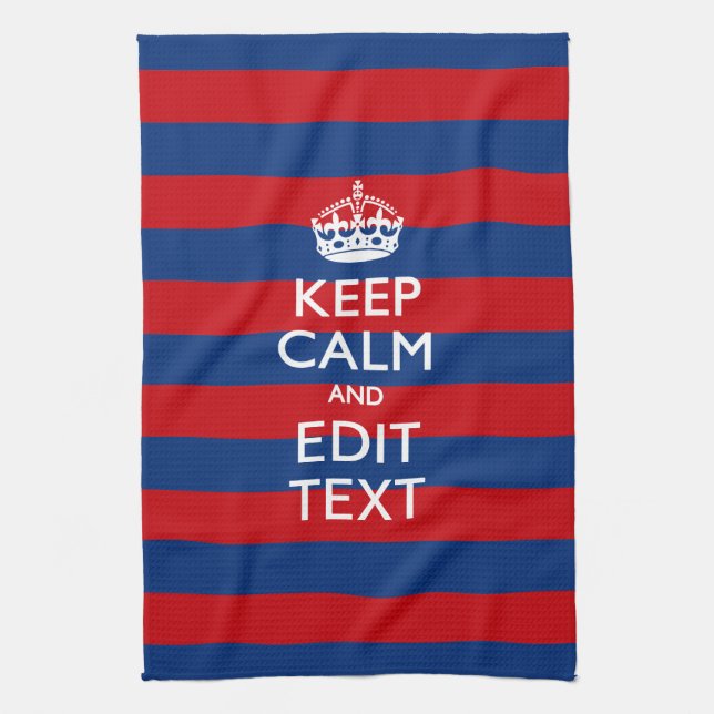 KEEP CALM AND Your Text on Blue Stripes Towel (Vertical)