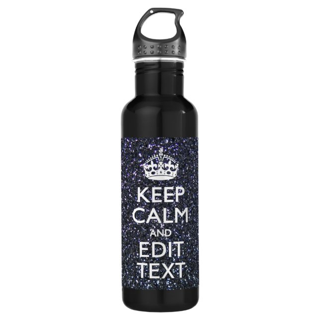 Keep Calm and Your Text on Midnight Black Water Bottle (Front)