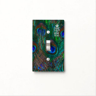Keep Calm And Your Text on Peacock Feathers Light Switch Cover