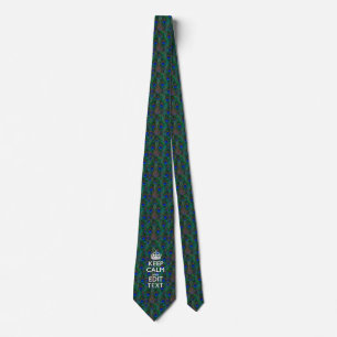 Keep Calm And Your Text on Peacock Feathers Neck Tie