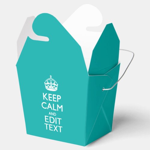 Keep Calm And Your Text on Peacock Turquoise Favor Boxes