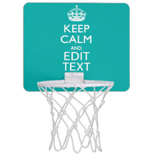 Keep Calm And Your Text on Peacock Turquoise Mini Basketball Hoop