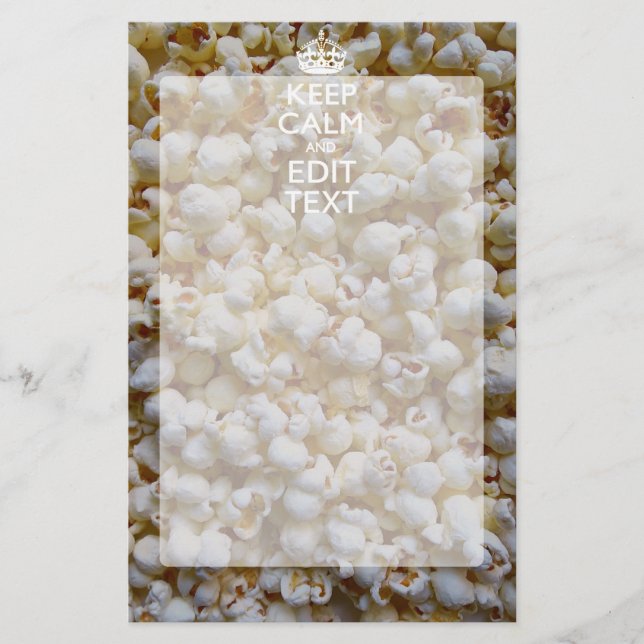 KEEP CALM AND Your Text on Popcorn Decor Stationery (Front)