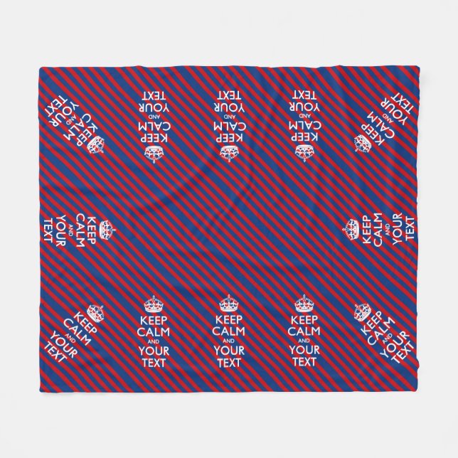 KEEP CALM AND Your Text on Red Blue Stripes Fleece Blanket (Front (Horizontal))