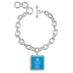 Keep Calm And Your Text on Sky Blue Charm Bracelet