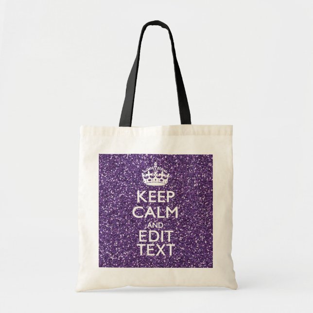 Keep Calm and Your Text on Stylish Purple Tote Bag (Front)
