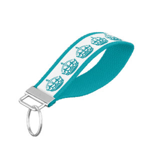 KEEP CALM AQUA BLUE CROWN PATTERN WRIST KEYCHAIN