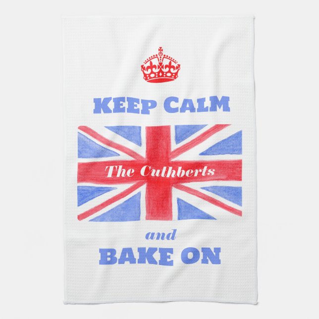 Keep Calm Bake On Union Jack British Flag  Kitchen Towel (Vertical)