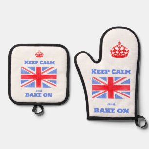 Keep Calm Bake On Union Jack British Flag Oven Mitt & Pot Holder Set