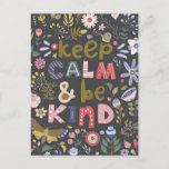 Keep Calm Be Kind Folk Art Flowers Postcard