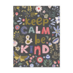 Keep Calm Be Kind Folk Art Flowers Postcard Keep Calm Be Kind Folk Art Flowers Postcard