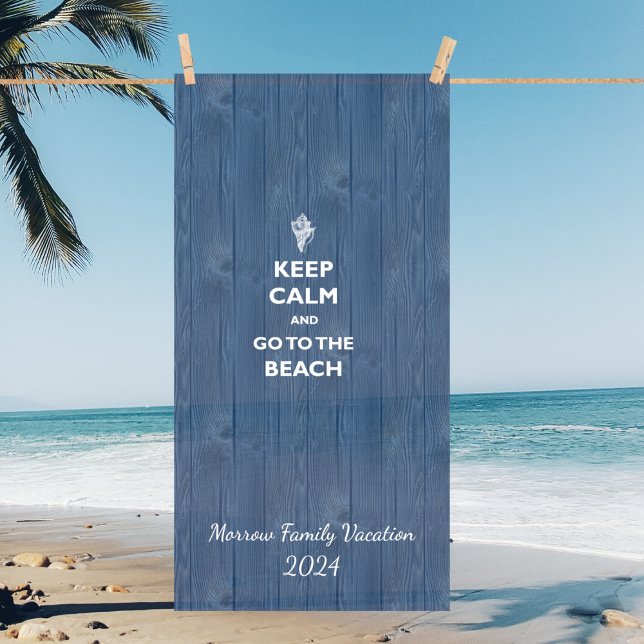 Keep Calm Beach Shell Blue Wood Name Beach Towel (Creator Uploaded)