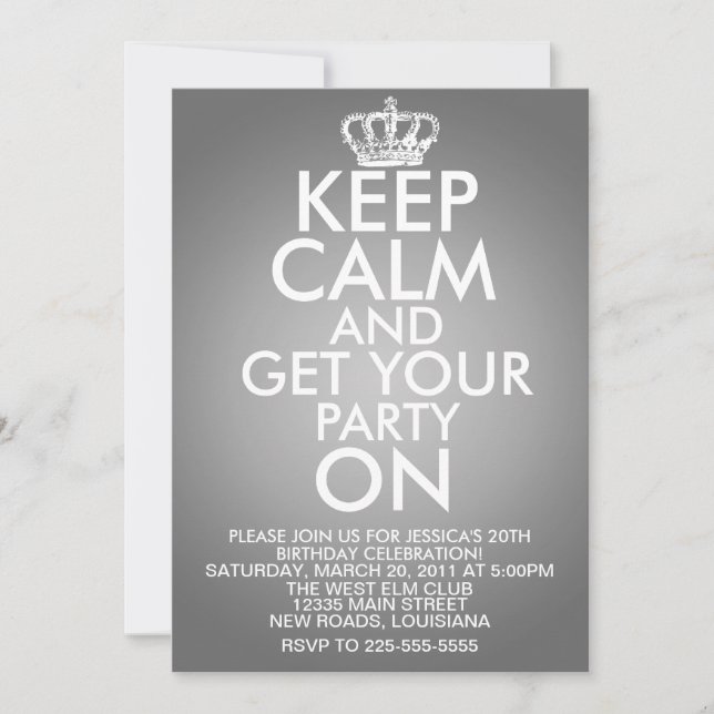 Keep Calm Birthday Invitation (Front)
