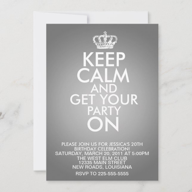Keep Calm Birthday Invitation (Front)