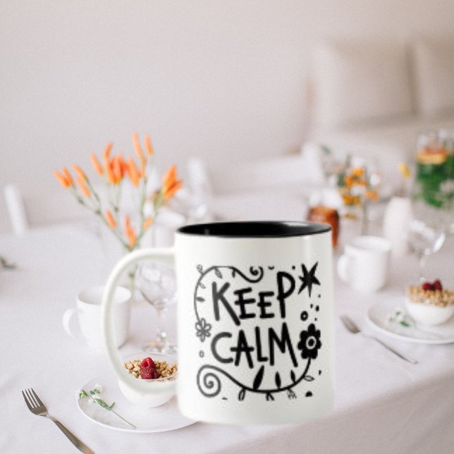 Keep Calm, Black Typography Two-Tone Coffee Mug (Creator Uploaded)