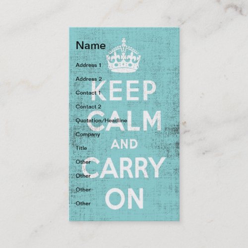 Keep Calm Blue Grunge Canvas Digital Art Business Card Template