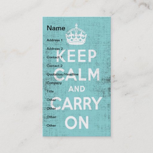 Customizable Keep Calm Blue Grunge Canvas Digital Art Business Card Template