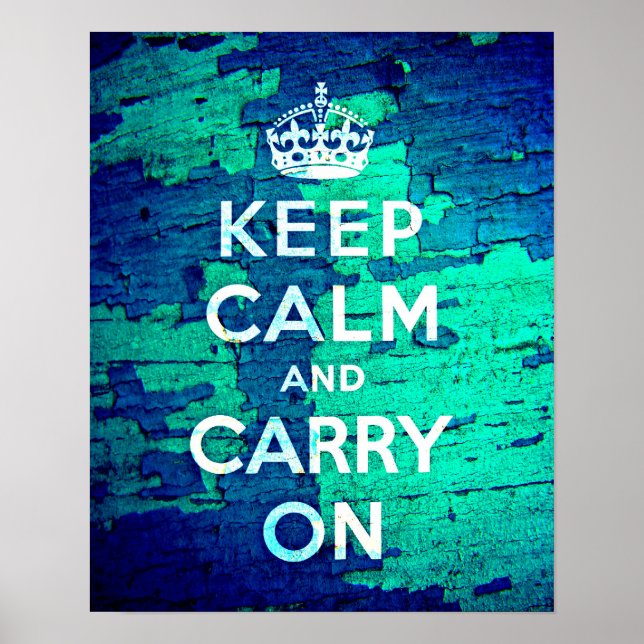 Keep Calm Blue Peeled Paint Grunge Poster (Front)
