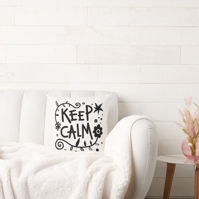 Keep Calm Bold Typography Black and White Throw Pillow (Couch)