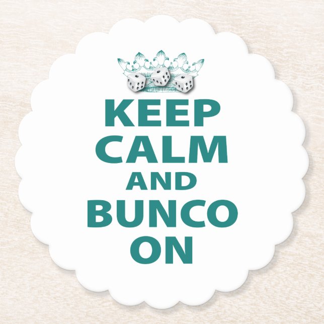 Keep Calm Bunco On Retro Funny Dice Blue Paper Coaster (Front)