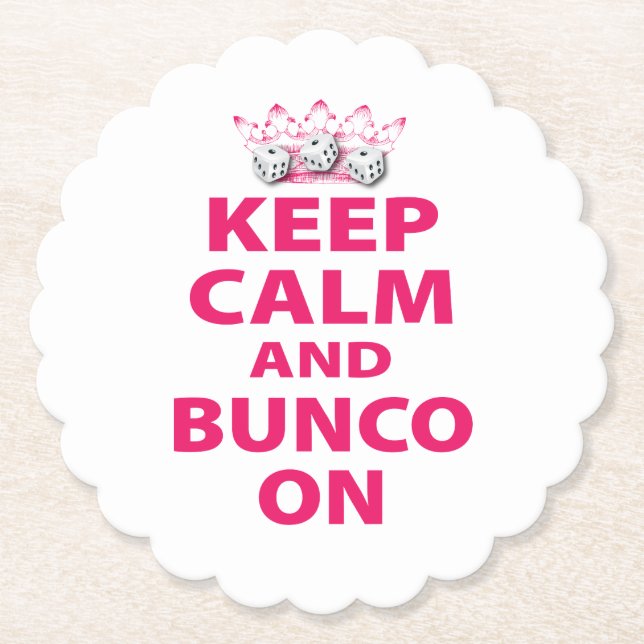Keep Calm Bunco On Retro Funny Dice Paper Coaster (Front)