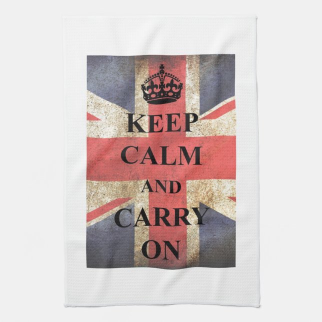 Keep Calm Carry On British Flag Kitchen Towel (Vertical)
